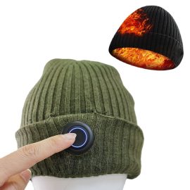 Customizable Unisex Heated Winter Beanie Knitted Cap for Skiing with Cute Pattern Heated Hat for winter