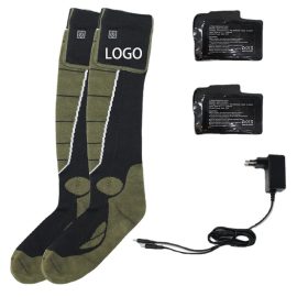 Sports Rechargeable Nylon Material Black Logo Pattern Men’s Winter Heated Crew Socks for Outdoor