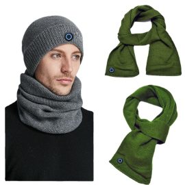 Winter Sport Heated Hat Fleece Scarf Set Skiing with Knit Fur Material Heated Knit Scarf battery Heated Scarf for Adult