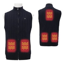 Casual Style USB Electric Rechargeable Heated Vest Padded Knit Sweater for Winter Far Infrared Battery Heating